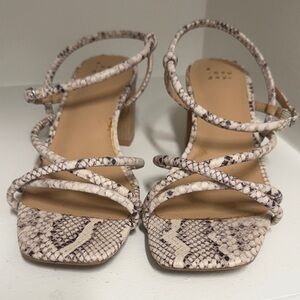 A New Day : Beige Snake-Print Multi-Strap Block Heel Sandals